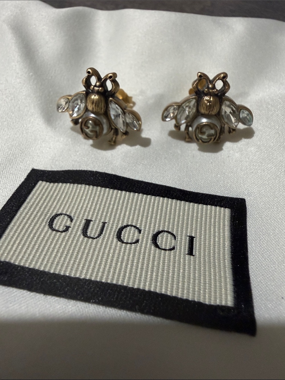 Gucci Gold Bee Crystal Stud Earrings